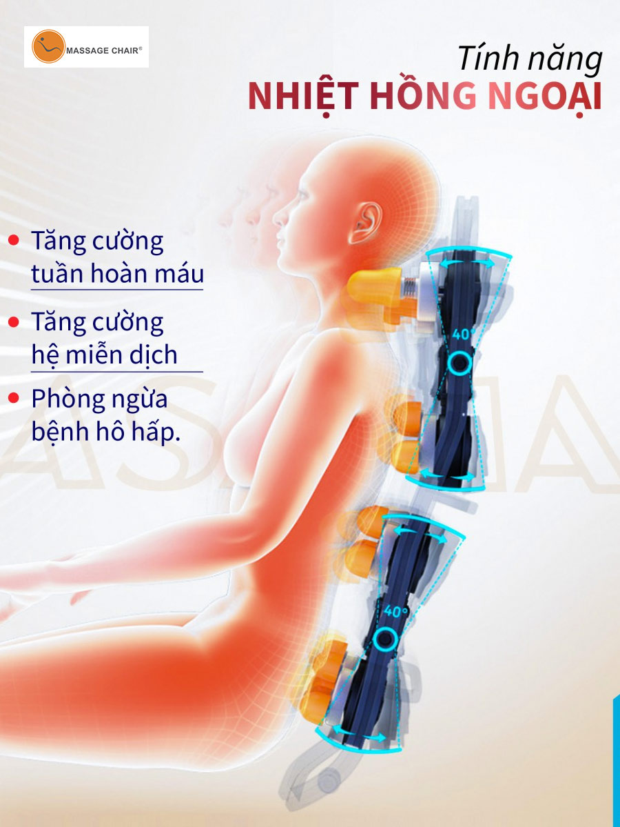Ghế massage asama AS268 Plus được tích hợp chế độ nhiệt hồng ngoại 