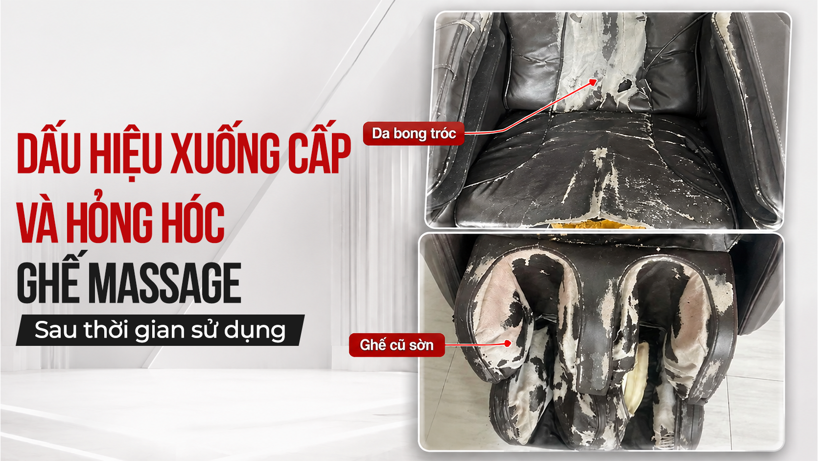 Dấu hiệu dễ thấy ở một chiếc ghế massage đang xuống cấp